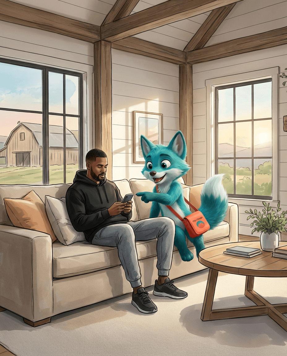 Person discovering connections with Milo on a cozy couch